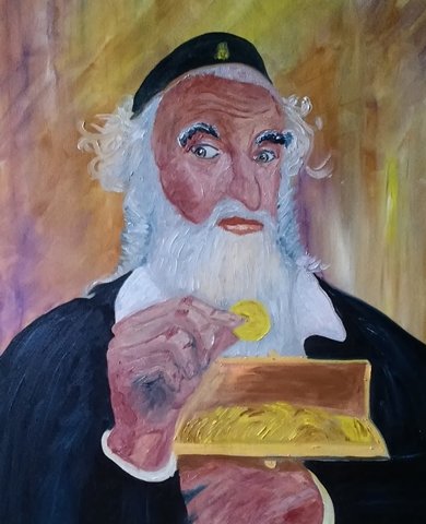 Картина еврей считает деньги